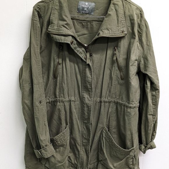 Army Green Embroidered Good Vibes Jacket - Picture 1 of 5